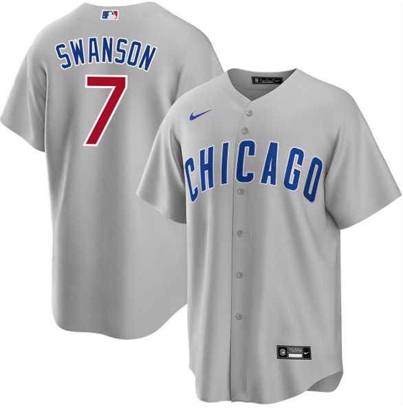 Men%27s Chicago Cubs #7 Dansby Swanson Gray Cool Base Stitched Baseball Jersey Dzhi